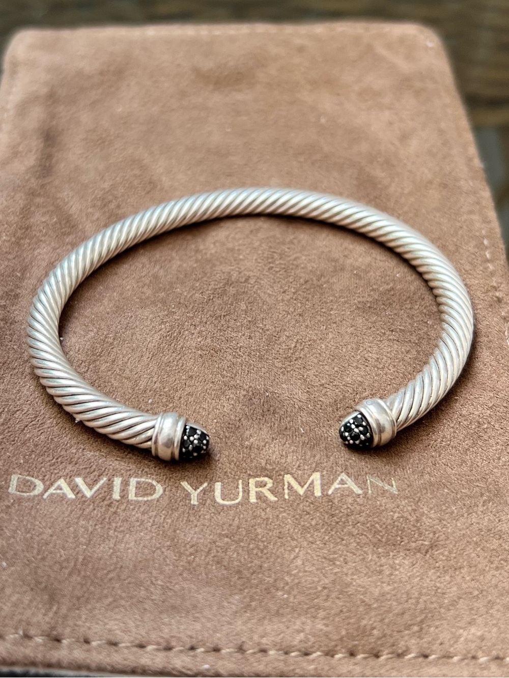David Yurman Cable Classics 5mm Black Diamond Sterling Silver Cuff Bracelet M